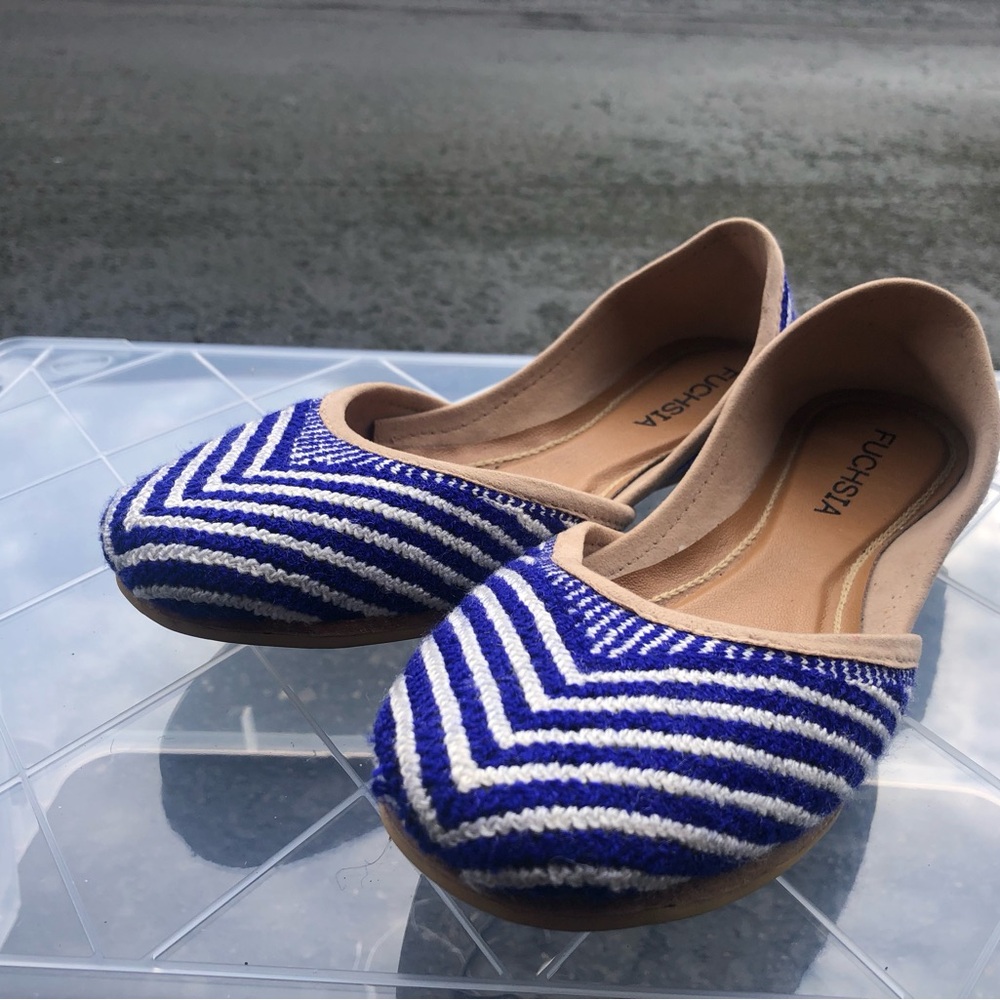 Fuchsia Blue White Strip Ballet Slip On Shoes Flats Size 6.5